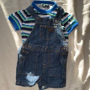 Lee Kids Blue Denim Overalls with Striped Shirt